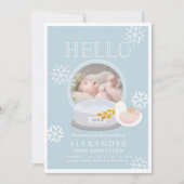 Winter Snow Wereldbol Blue Boy Geboorteaankondigin Kaart (Voorkant)