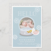 Winter Snow Wereldbol Blue Boy Geboorteaankondigin