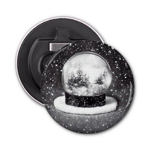 Winter Snow Wereldbol Button Flesopener (Voorkant)