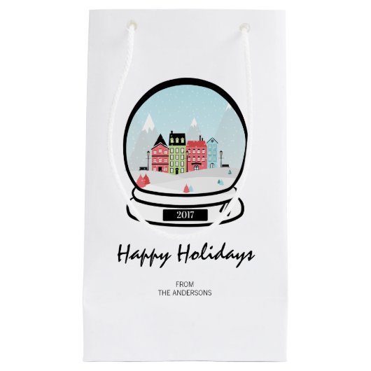 Winter Snow Wereldbol Holiday Gift Bag Klein Cadeauzakje (Voorkant)