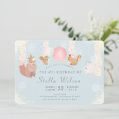 Winter Snow Woodland Animals Verjaardag Uitnodigin Kaart (Staand voorkant)