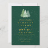 Winter Snow Woodland Green Gold Wedding QR-code Kaart (Voorkant)