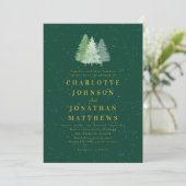 Winter Snow Woodland Green Gold Wedding QR-code Kaart (Staand voorkant)