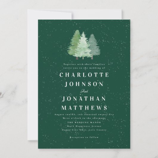 Winter Snow Woodland Waterverf bruiloft Kaart (Voorkant)