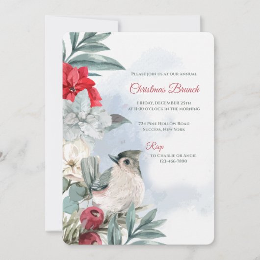 Winter Snowbird Vakantie Brunch Uitnodiging (Voorkant)