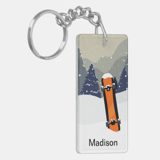 Winter Snowboard aangepaste naamketen Sleutelhanger (Voorkant Links)