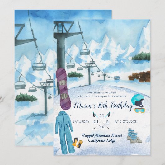 Winter Snowboarding Birthday Party Invitation (Voorkant / Achterkant)
