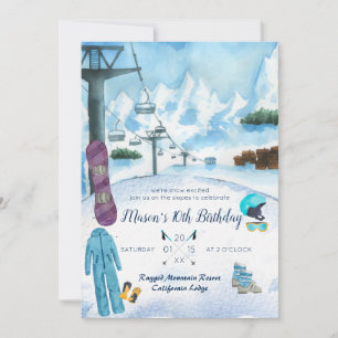 Winter Snowboarding Birthday Party Invitation