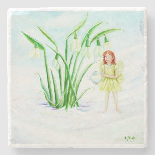 Winter Snowdrop Fairy Magic Stenen Onderzetter (Voorkant)