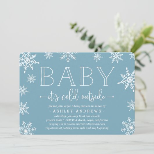 Winter Snowfall Baby shower Uitnodiging | Blauw (Staand voorkant)
