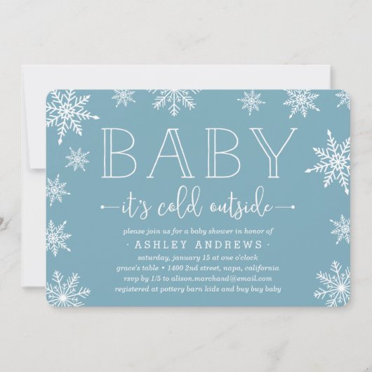 Winter Snowfall Baby shower Uitnodiging | Blauw (Voorkant)