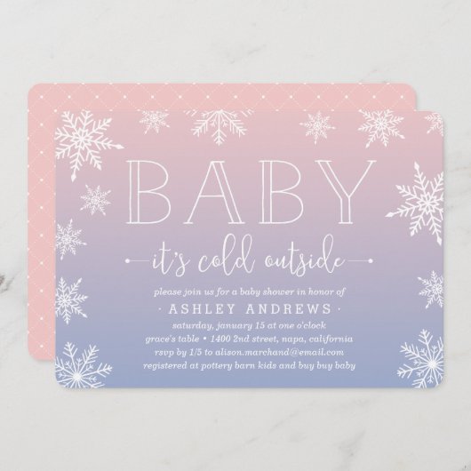 Winter Snowfall Baby shower Uitnodiging | Blush (Voorkant / Achterkant)