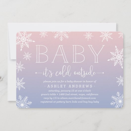 Winter Snowfall Baby shower Uitnodiging | Blush (Voorkant)