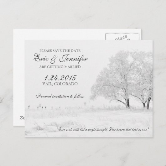 Winter Snowfall Classic Wedding Save the Date Aankondigingskaart (Voorkant / Achterkant)