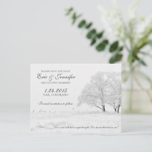Winter Snowfall Classic Wedding Save the Date Aankondigingskaart (Staand voorkant)