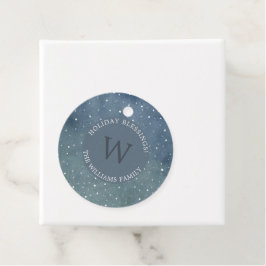 Winter Snowfall Dark Blue Monogram Holiday Bedankjes Labels