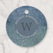 Winter Snowfall Dark Blue Monogram Holiday Bedankjes Labels (Voorkant)