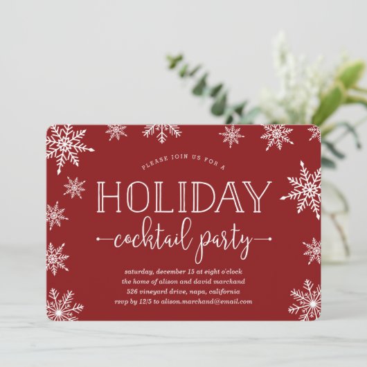 Winter Snowfall Holiday Cocktail Party Uitnodiging (Staand voorkant)