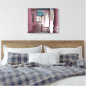Winter Snowfall op Roze Porch - Martha's wijngaard Canvas Afdruk (Insitu (Slaapkamer))