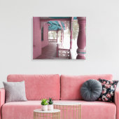 Winter Snowfall op Roze Porch - Martha's wijngaard Canvas Afdruk (Insitu (Woonkamer))