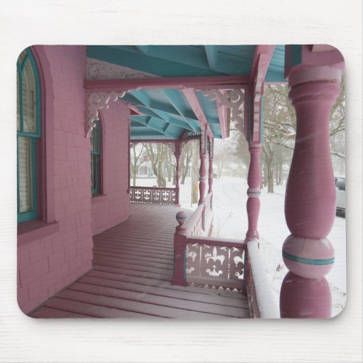 Winter Snowfall op Roze Porch - Martha's wijngaard Muismat (Voorkant)