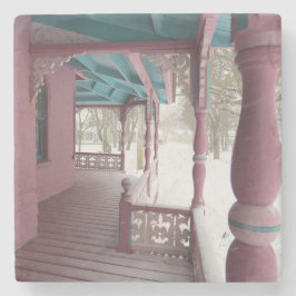 Winter Snowfall op Roze Porch - Martha's wijngaard Stenen Onderzetter