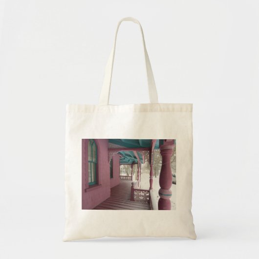 Winter Snowfall op Roze Porch - Martha's wijngaard Tote Bag (Voorkant)