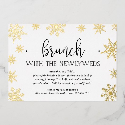 Winter Snowfall Post Wedding Brunch Folie Uitnodiging (Voorkant)