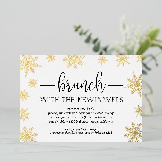 Winter Snowfall Post Wedding Brunch Folie Uitnodiging (Staand Voorkant)
