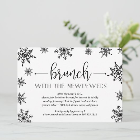 Winter Snowfall Post Wedding Brunch Uitnodiging (Staand voorkant)
