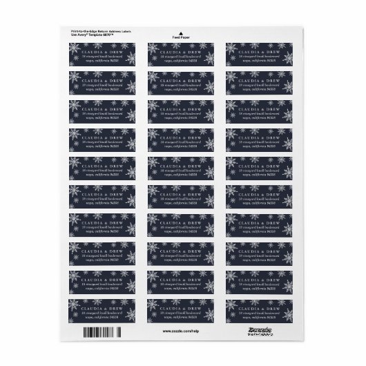 Winter Snowfall Return Address Label | marine (Full Sheet)