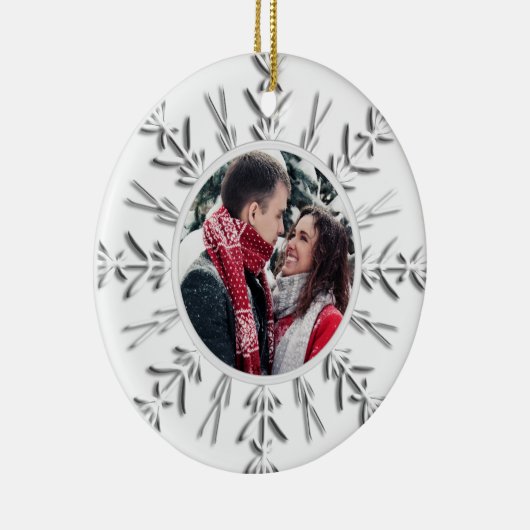 Winter Snowflake 1e kerstfeest Foto Keramisch Ornament (Rechts)