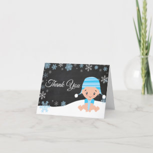 Winter Snowflake Baby Boy Blue Dank je kaart