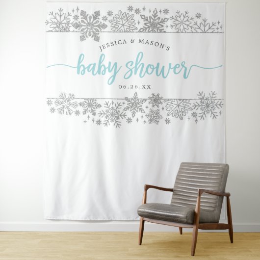 Winter Snowflake Baby Shower Achtergrond Foto Boot Wandkleed (In situ)