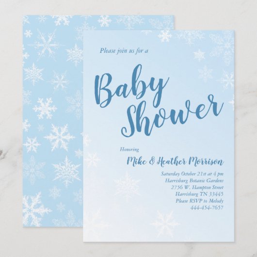 Winter Snowflake Baby shower Blue Boy Kaart (Voorkant / Achterkant)