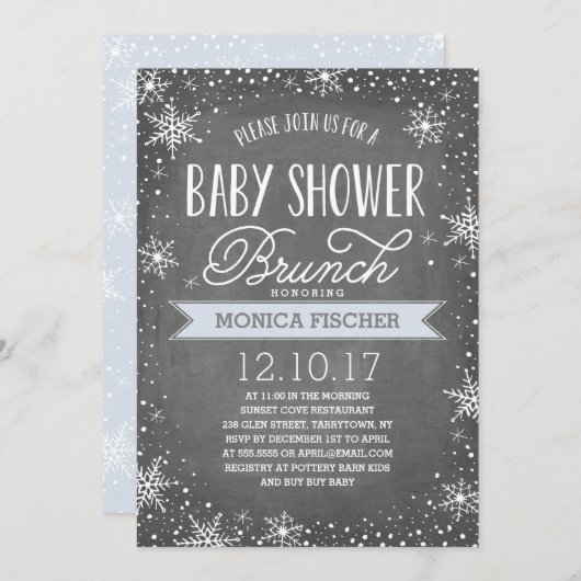 Winter Snowflake Baby shower Brunch Krijtbord Kaart (Voorkant / Achterkant)