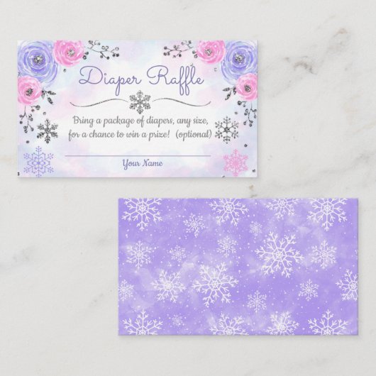 Winter Snowflake Baby shower Diaper Raffle Card Informatiekaartje (Voorkant / Achterkant)