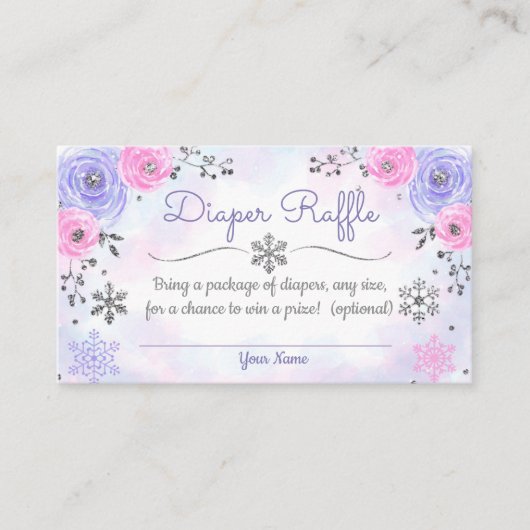 Winter Snowflake Baby shower Diaper Raffle Card Informatiekaartje (Voorkant)