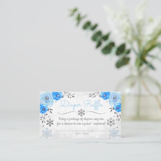 Winter Snowflake Baby shower Diaper Raffle Card Informatiekaartje (Staand voorkant)