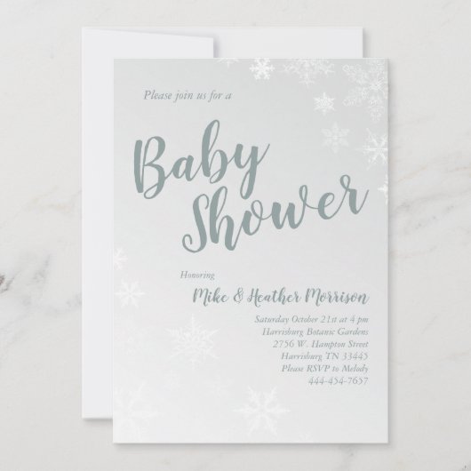 Winter Snowflake Baby shower Genderneutraal grijs Kaart (Voorkant)