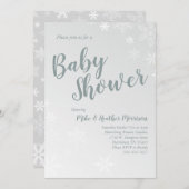 Winter Snowflake Baby shower Genderneutraal grijs Kaart (Voorkant / Achterkant)