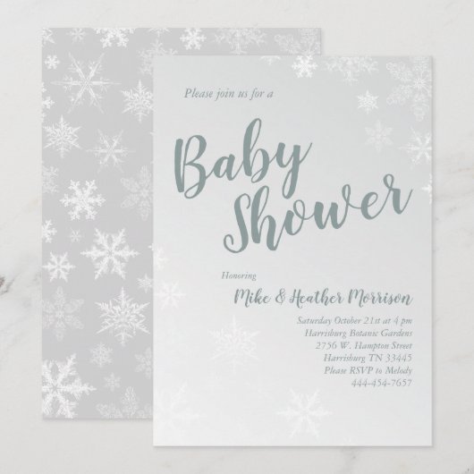 Winter Snowflake Baby shower Genderneutraal grijs Kaart (Voorkant / Achterkant)