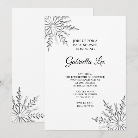 Winter Snowflake Baby shower Kaart (Voorkant / Achterkant)