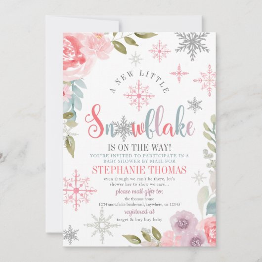 Winter Snowflake Baby shower per post Kaart (Voorkant)