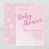 Winter Snowflake Baby shower Roze Meisje Kaart (Voorkant / Achterkant)