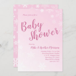 Winter Snowflake Baby shower Roze Meisje Kaart