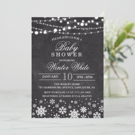 Winter Snowflake Baby shower Uitnodiging (Staand voorkant)