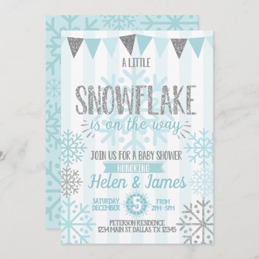 Winter Snowflake Baby shower Uitnodiging (Voorkant / Achterkant)