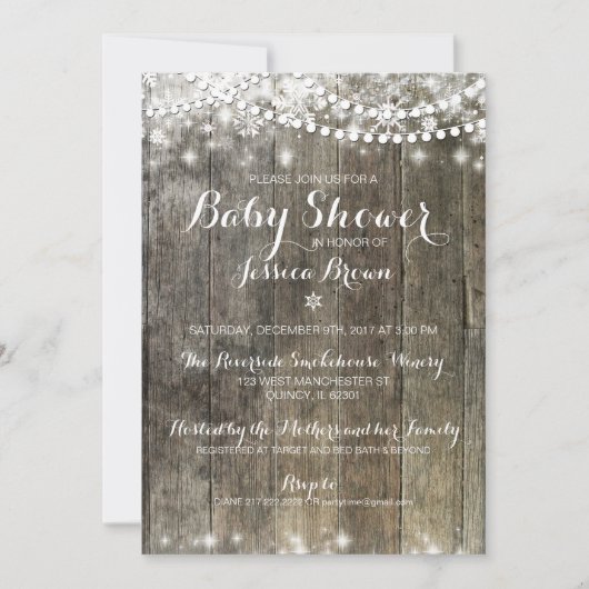 Winter Snowflake Baby shower Uitnodiging - Rustiek (Voorkant)