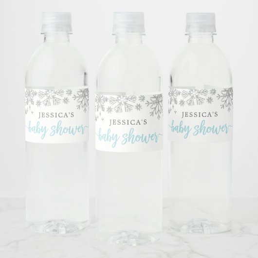 Winter Snowflake Baby shower Water Fles Label Waterfles Etiket (Flessen)
